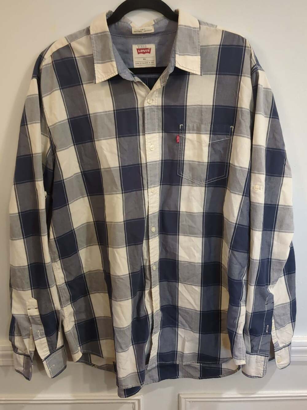 Levi's Slim Fit Plaid Long Sleeve Button Down Shirt Blue White XXL